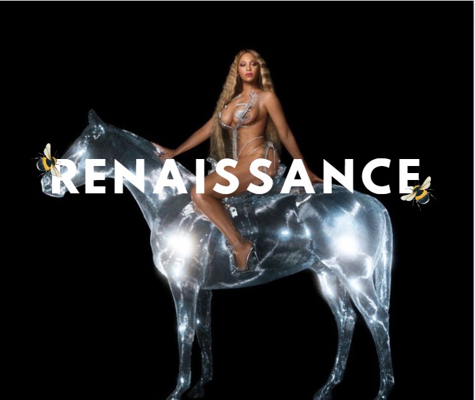 Beyonce on shiny silver horse